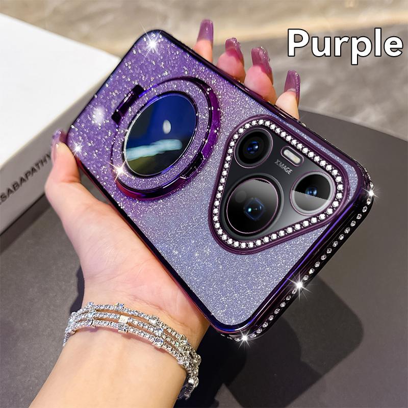 Fashion Diamond Glitter Plating Silicone Soft Case For Huawei P40 Lite P50 Pro P60 P70 Pura 70 Pro Bracket Shockproof Back Cover
