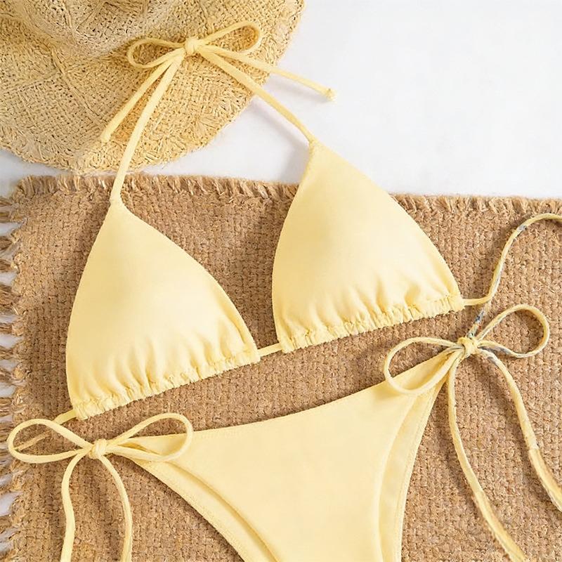 Women's Sexy Slim Fit Bikini Set, Tropical Print Halter Lace-up Triangle Swimsuit