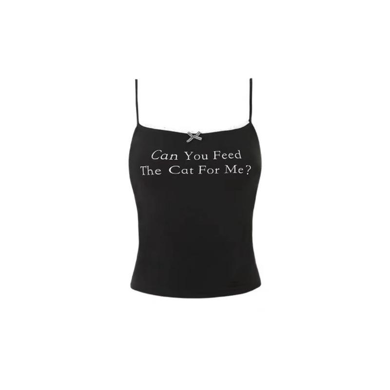 Американський стиль мереживна майка-топ з принтом літер - Приталений, універсальний верх.