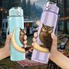 1PC Crescent Moon Owl Print 750ml Color Plastic Sports Water Bottle Leakproof Flip Straw Lid Suitable for Sports Office Home Use