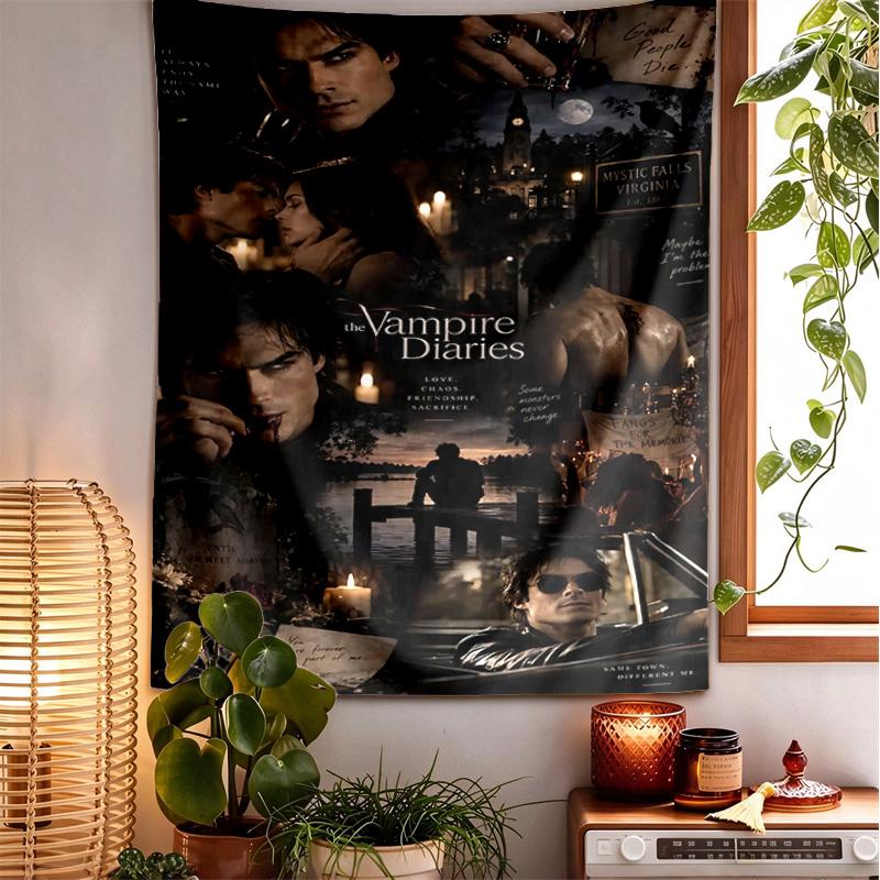Vampire Diaries Pattern Tapestry Wall Hanging Boho Aesthetic Wall Blanket For Bedroom Living Room Dorm Home Wall Decor