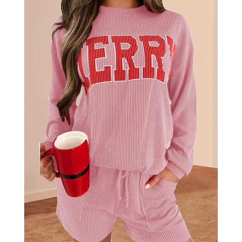 2025 Autumn Women s Versatile Letter Print Long Sleeve Fashion Suit: European & American Style XXL розовый