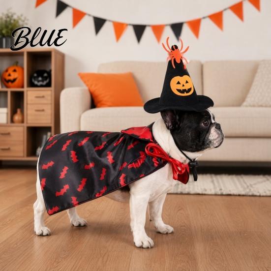 Dog Halloween Outfit 1 Set Pet Costume Spider Pumpkin Wizard Hat And Medium Costume Double-Sided Bat Print Cape Holiday Party for Cats Dogs