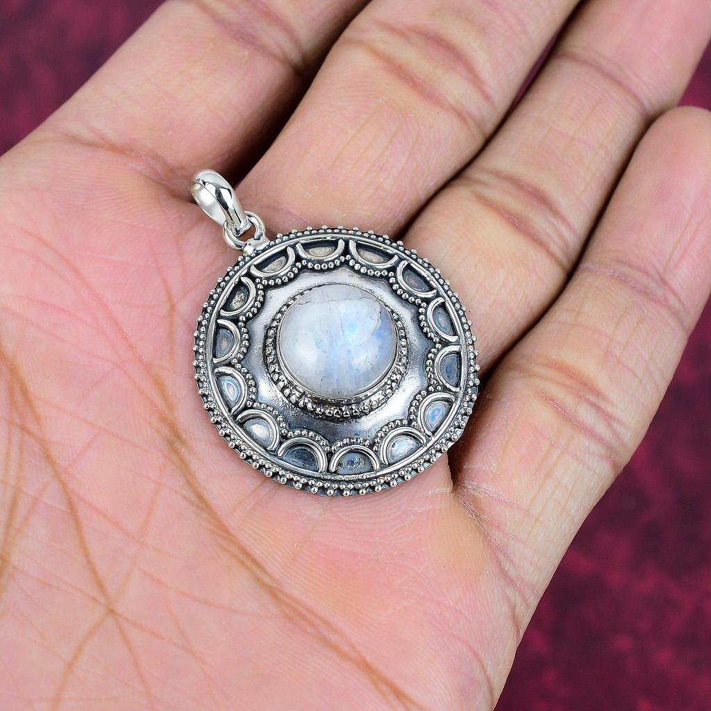 Rainbow Moonstone anheng Edelstenssmykker, 925 solid sterling sølv anheng, håndlaget vakkert smykkeanheng