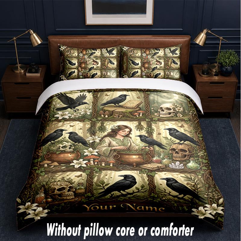 Witchcraft Theme Custom Text Or Name 3Pcs Bedding Set,1 Flat Sheet & 2 Pillowcases Personalized Home Bedding