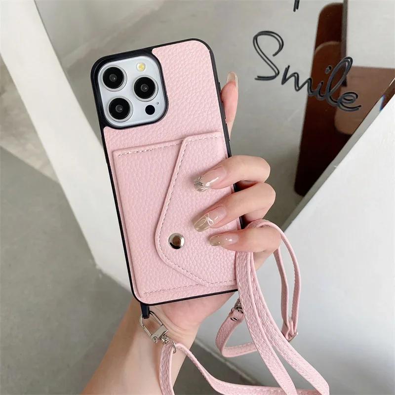 Crossbody Wallet with Card Holder Phone Case for IPhone 13 12 Mini 17 Air 16 15 Plus 14 11 Pro Max Pu Leather Protective Cover