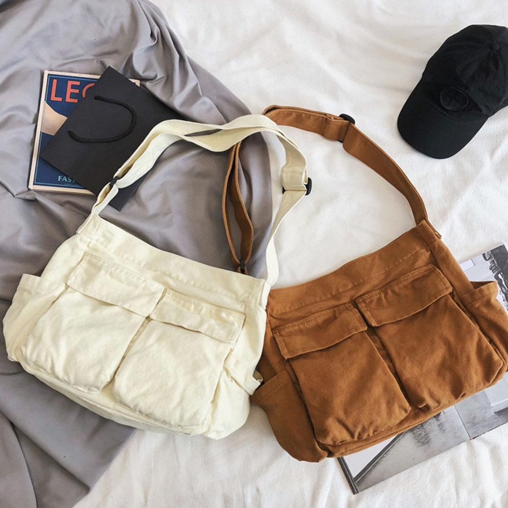 Canvas Messenger Bag Large Capacity Hobo Crossbody Bag with Multiple Pockets Casual Bags Shoulder