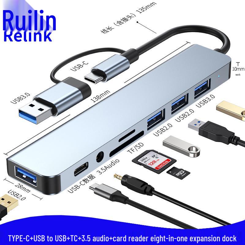 USB 3.0 Dual-Head 8-in-1 Typ-C Kartenleser & Erweiterungsdock für Laptops