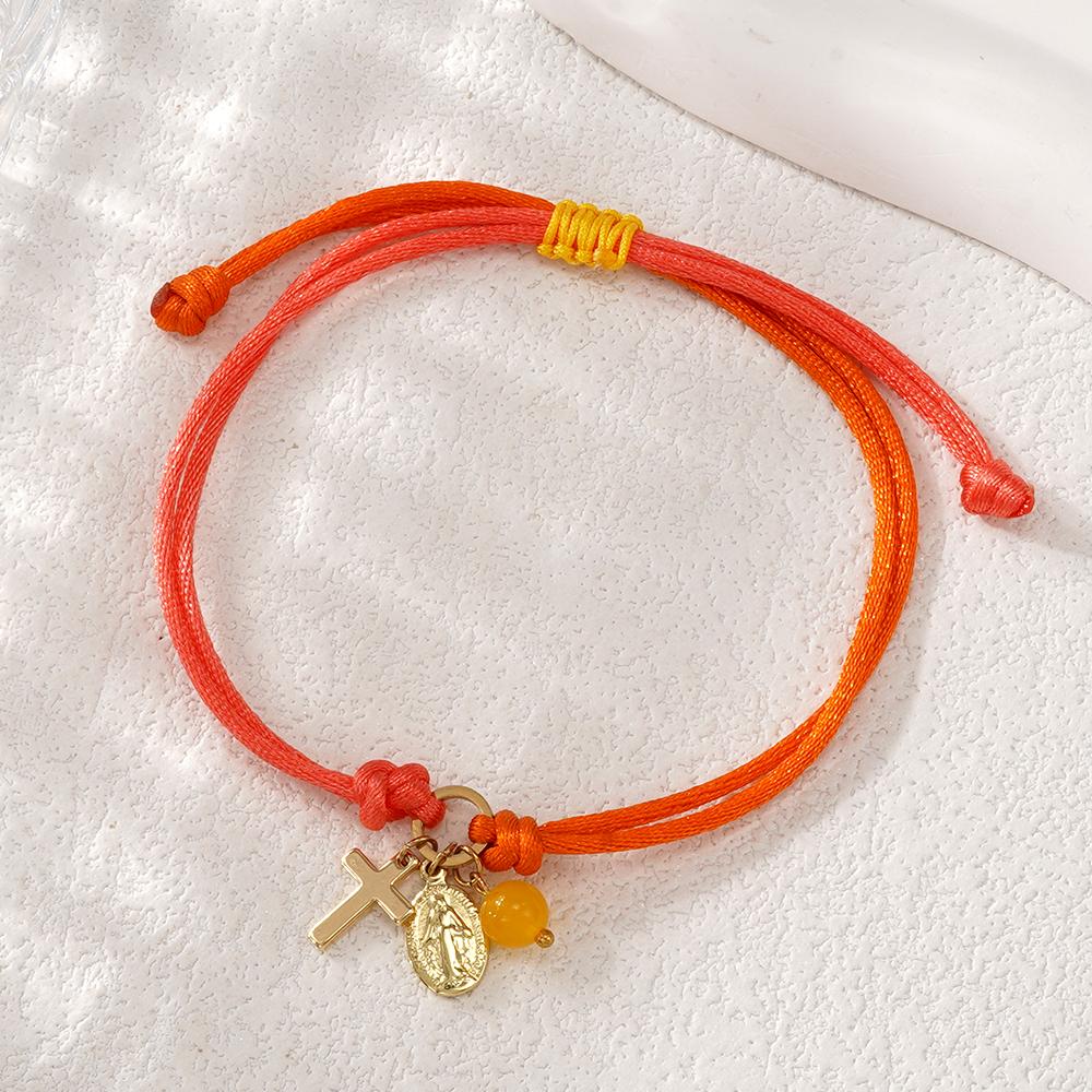 1PC Colorful Rope String Bracelet Virgin Mary Cross Charm Bead Jewelry Adjustable Religious Women's Fashion for Friendship Gift