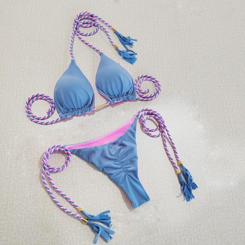 Badeanzug Damen Heißes Mädchen Bikini Zweiteilig Sexy Dreieck Doppelseitiger Kontrast Strand Bademode Dreipunkt Stil