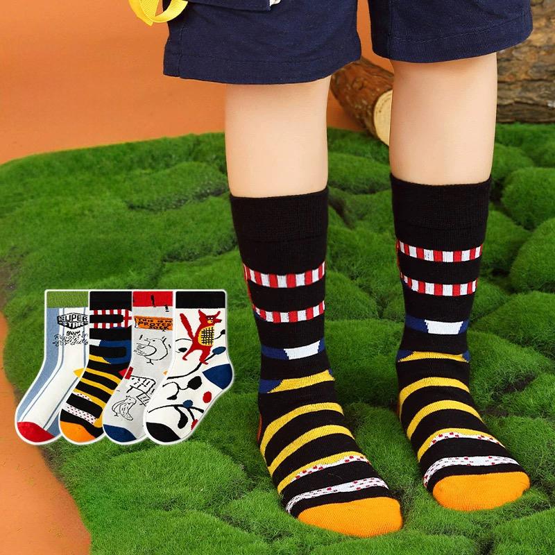 5/8pairs 1-14Years Fresh And Refined Mid-Tube Sock Mysterious And Profound Striped Children's Sock Forest Style