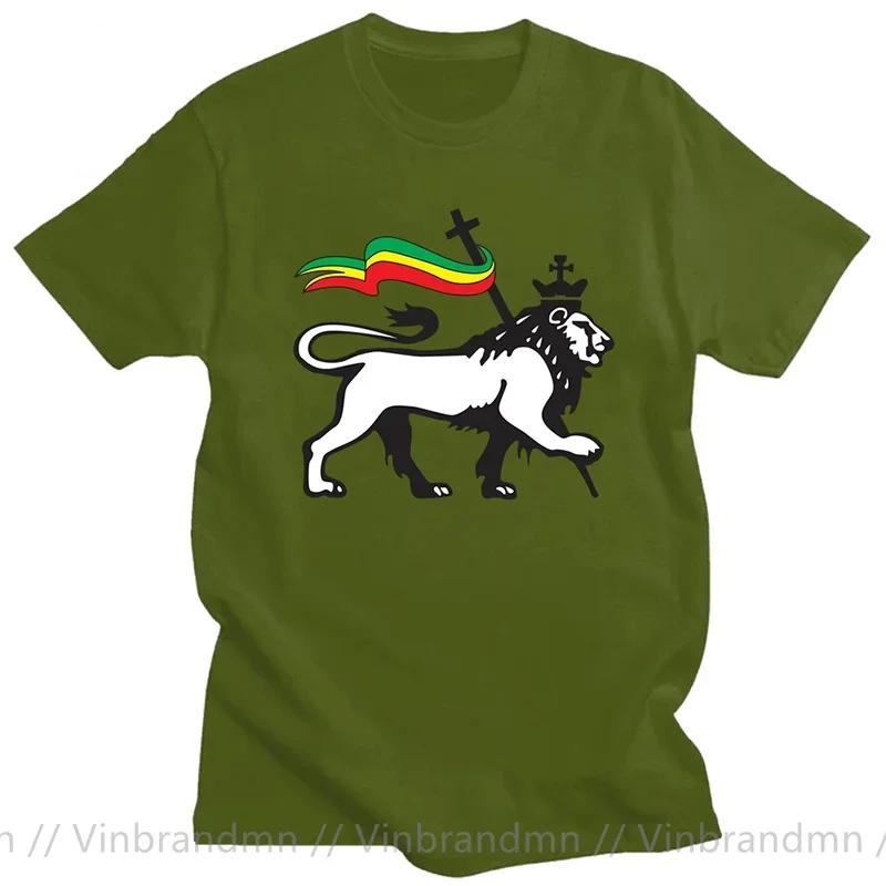 Novelty Red Yellow Green Stripes Rasta Lion Of Judah T Shirt Unisex Rastafarian Reggae Ethiopian Lion Flag Tshirt Jamaica Clothing