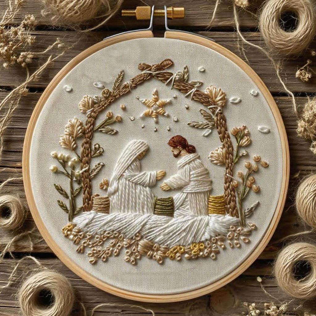 Christmas Embroidery Christmas Nativity Needlework Patterns Kits With Hoop Easy Thread Crafting Needle For Beginners Girls Kids