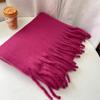 Versatile soft waxy solid color imitation cashmere fringed scarf women's winter lengthened warm thickened scarf shawl
