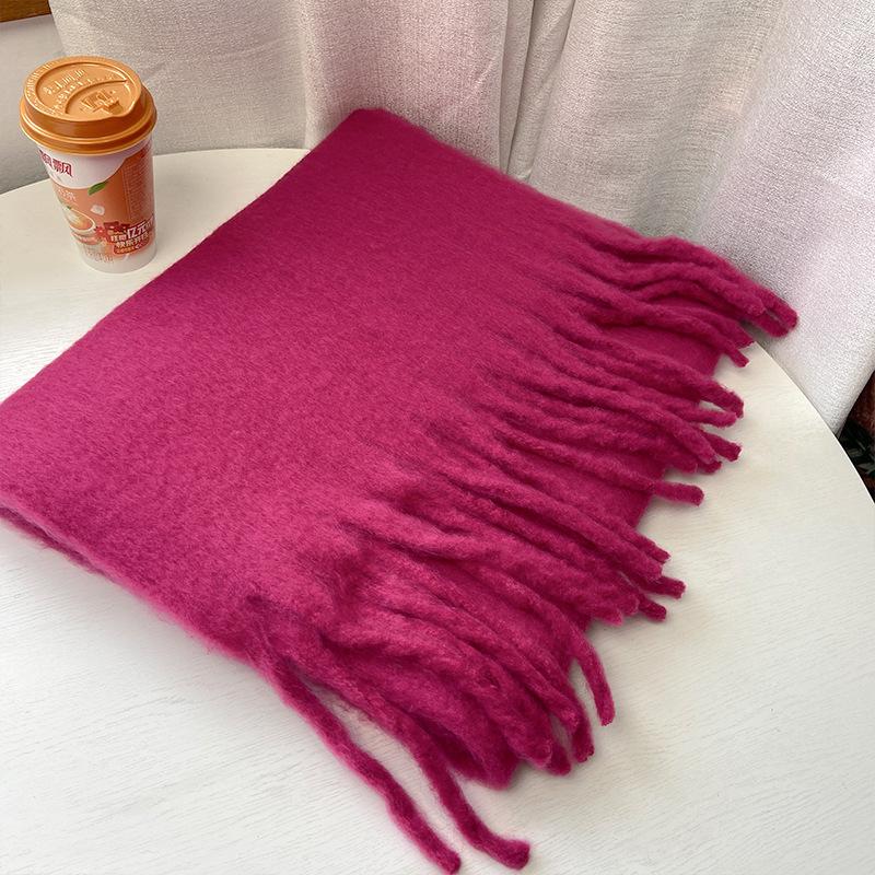 Versatile soft waxy solid color imitation cashmere fringed scarf women's winter lengthened warm thickened scarf shawl
