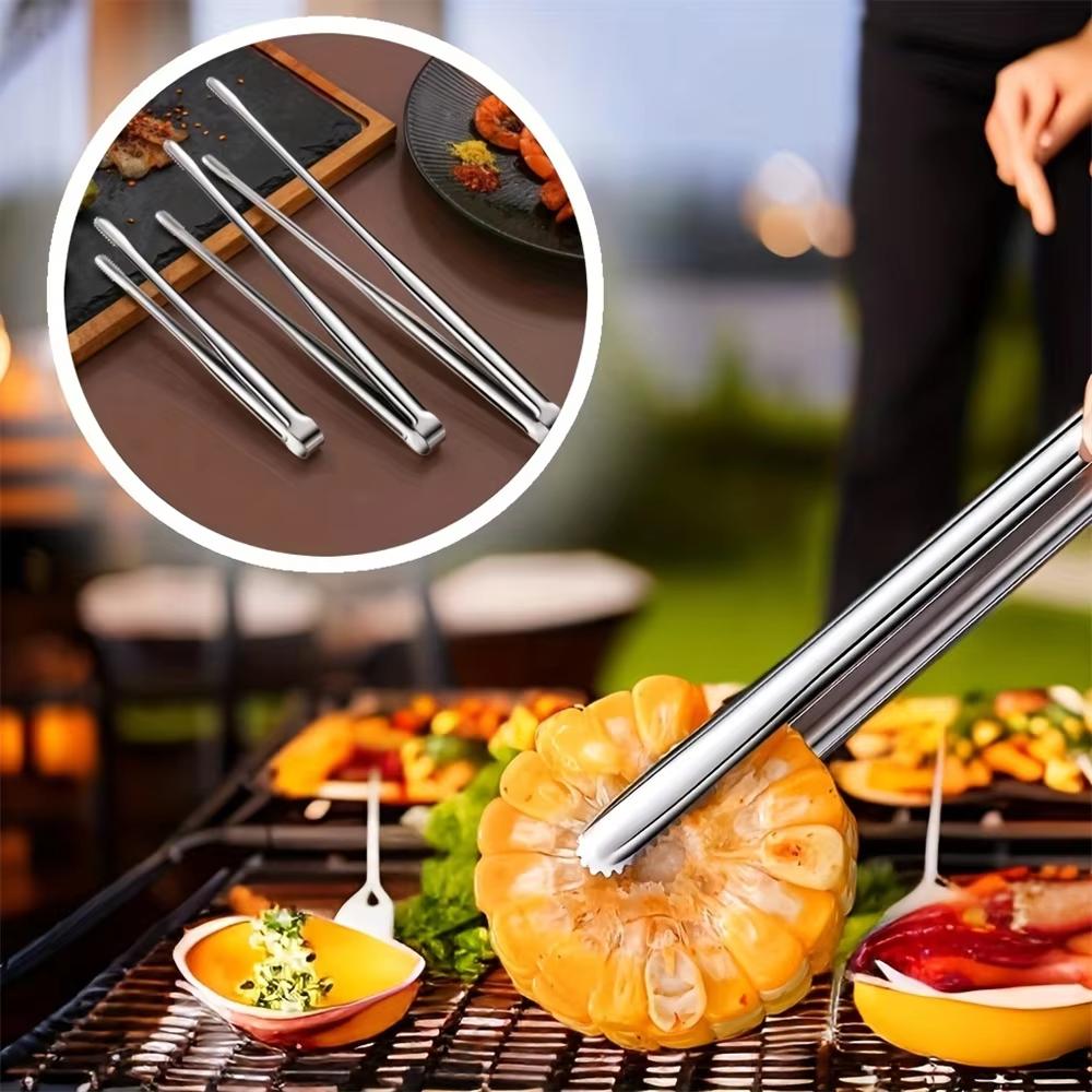 304 Stainless Steel Barbecue Clip Grill Tongs Meat Cooking Utensils BBQ Baking Silver Kitchen Accessories Camping Supplies 1PC