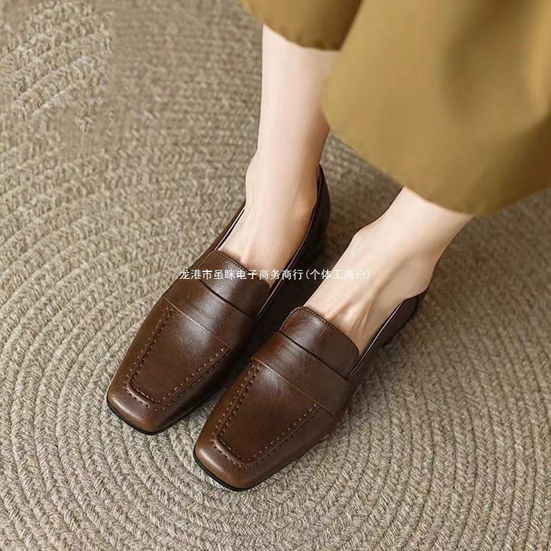 Soft leather loafers women's 2025 spring and autumn new British style small leather shoes women's super soft one-pedal versatile thick heels