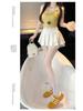 Spicy Ultra-Short Pleated Lace Patchwork A-line Skirt with Bow for Women