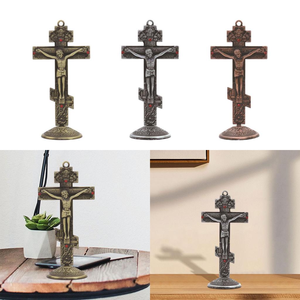 Christian Wall Mounted Ornament Antique Catholic Gifts Crucifix Wall Crosses for Bedroom Fireplace Tabletop Home Ornament