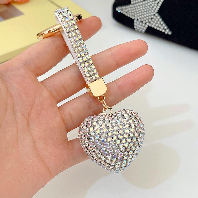 1Pc Handbag Pendant Valentine's Day Metal Ins Style Rhinestone Crystal Gift Keychain Car Key Pendant Heart-shaped Key Ring