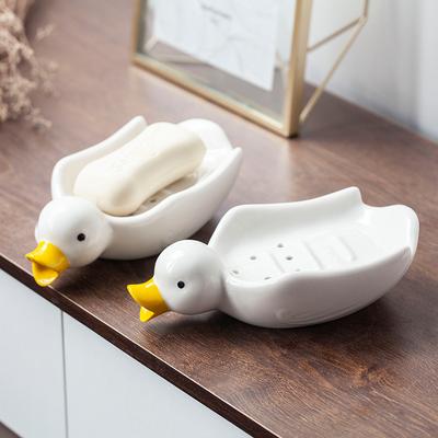 Creative and Cute Ceramic Duck Soap Dish for Hotel Bathroom, Non Water Accumulating