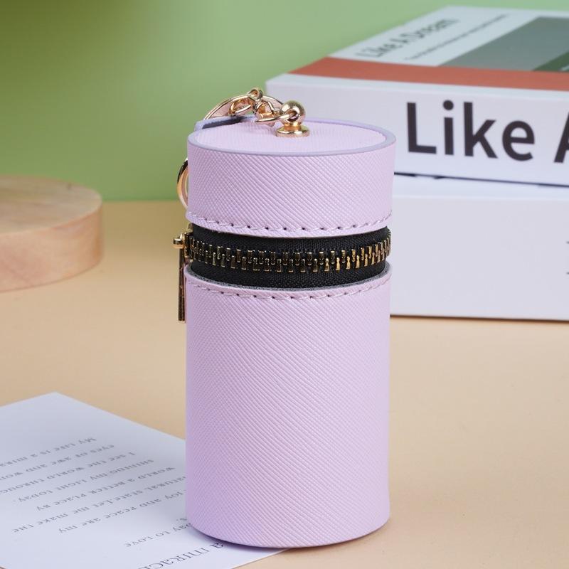 

Cute Solid Color Cylindrical Coin Purse Mini Lipstick Pouch Keychain Pendant Portable Earphone Storage Bag For Women Daily Use фіолетовий