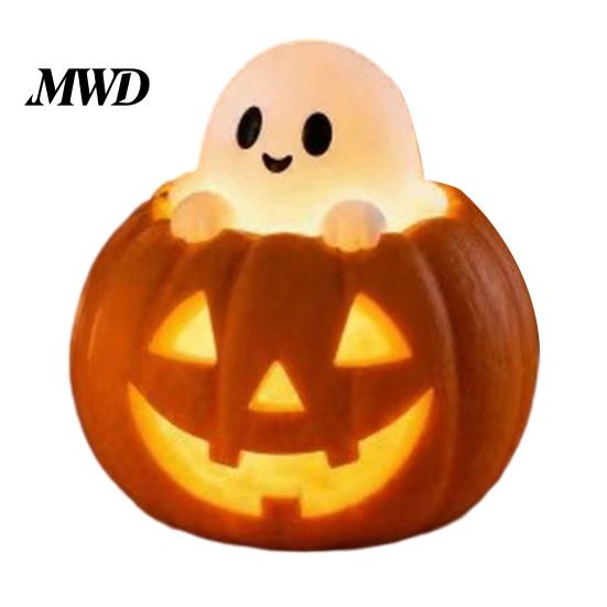 Halloween Party Tischdekoration Kürbis Drachen Statue, LED Leuchtende Harzfigur Beleuchtete Schreibtisch Nachtlampe mit Warmem Licht, Gruselige Fantasy Schreibtisch