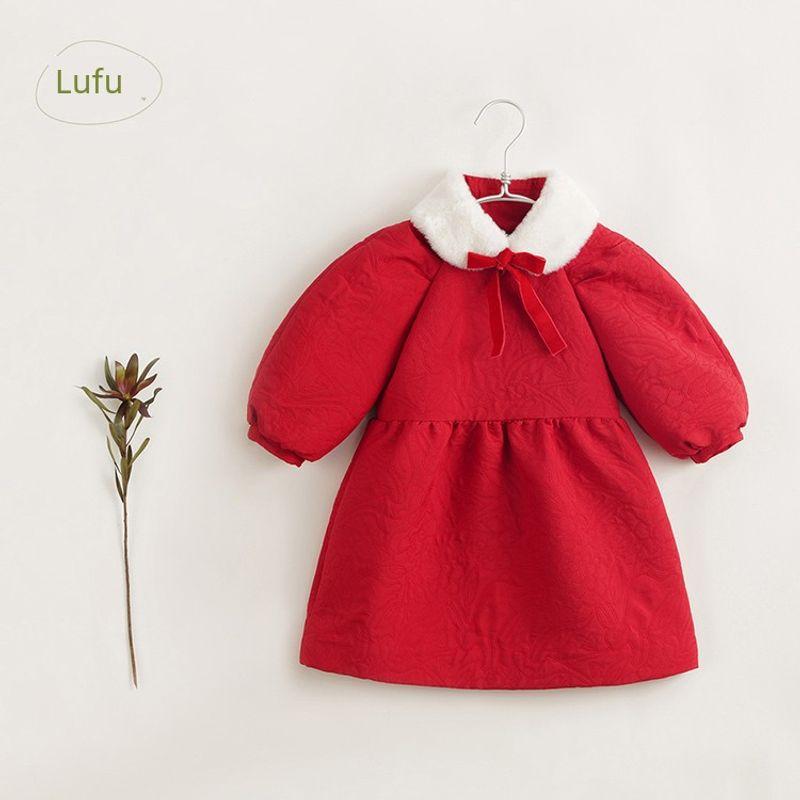 Mark Jenny Girls New Chinese Style Faux Rabbit Fur Collar Dress Children s New Year Red Dress Winter Wear 231330 Chinese red 150