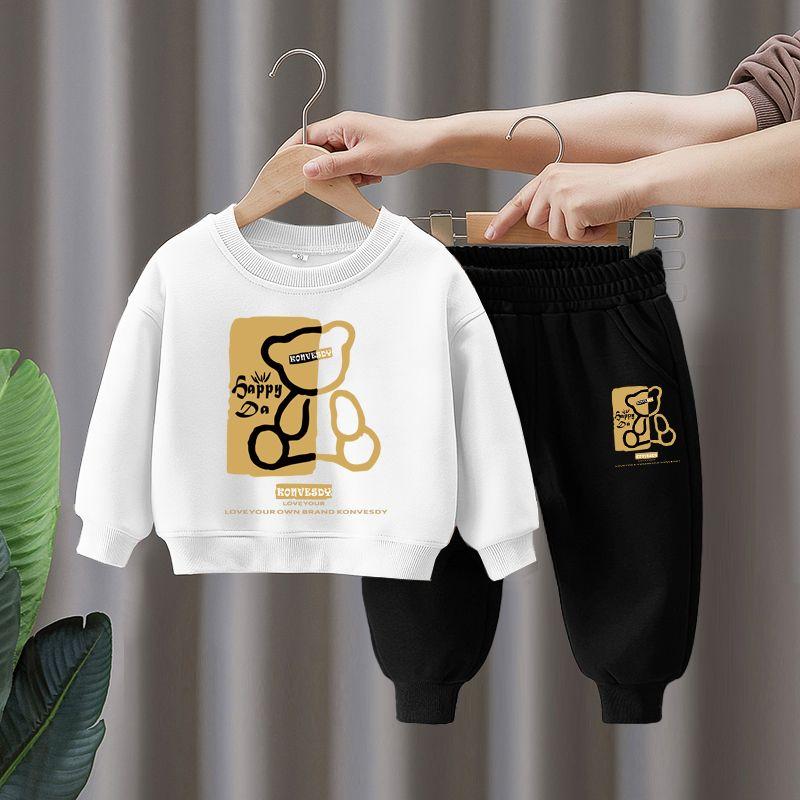 Autumn Baby Girls Clothes Set Kid Boy Cartoon Bear Printed Sweatshirt Pullover And Pants 2pcs Suit Children Top Bottom Tracksuit