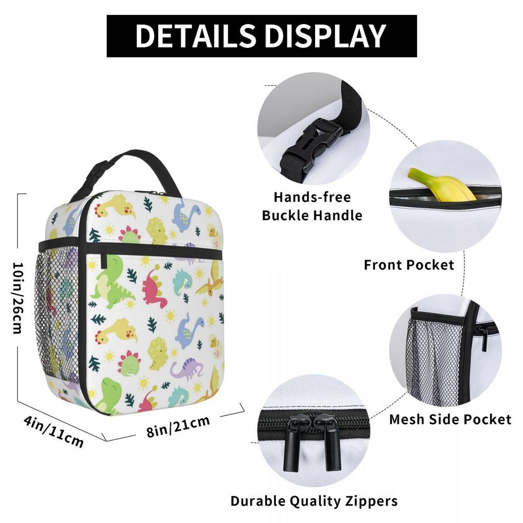 Cartoon Light Color Dinosaur Pattern Insulated Lunch Bag for Women Kids Portable Food Boxes Thermal Lunch Box Tote