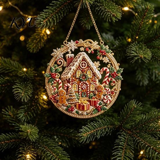 Decorative Ornaments for Home Christmas Rhinestone Painting Suncatcher Kit, Round DIY Hanging Decor Gifts Tree Home, Craft Pendant Holiday Party