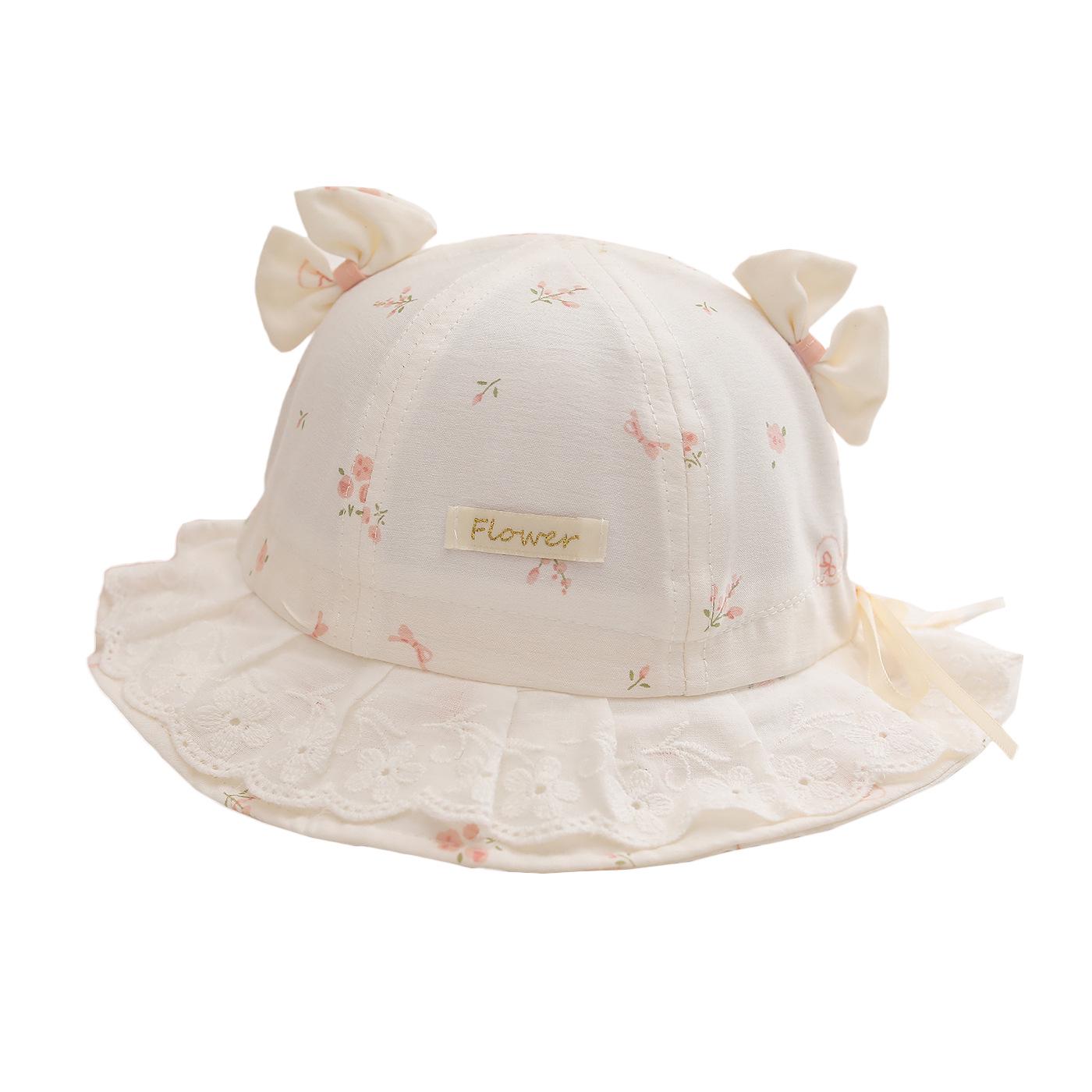 Baby Girl Breathable Cotton Lace Bucket Hat - Stylish Sun Protection for Spring & Summer Beige Flower Hat