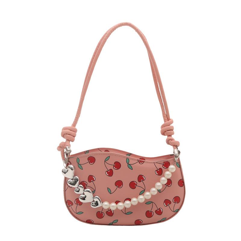 

New women s pearl love chain armpit bag single shoulder oblique span mobile phone bag commuter bag рожевий