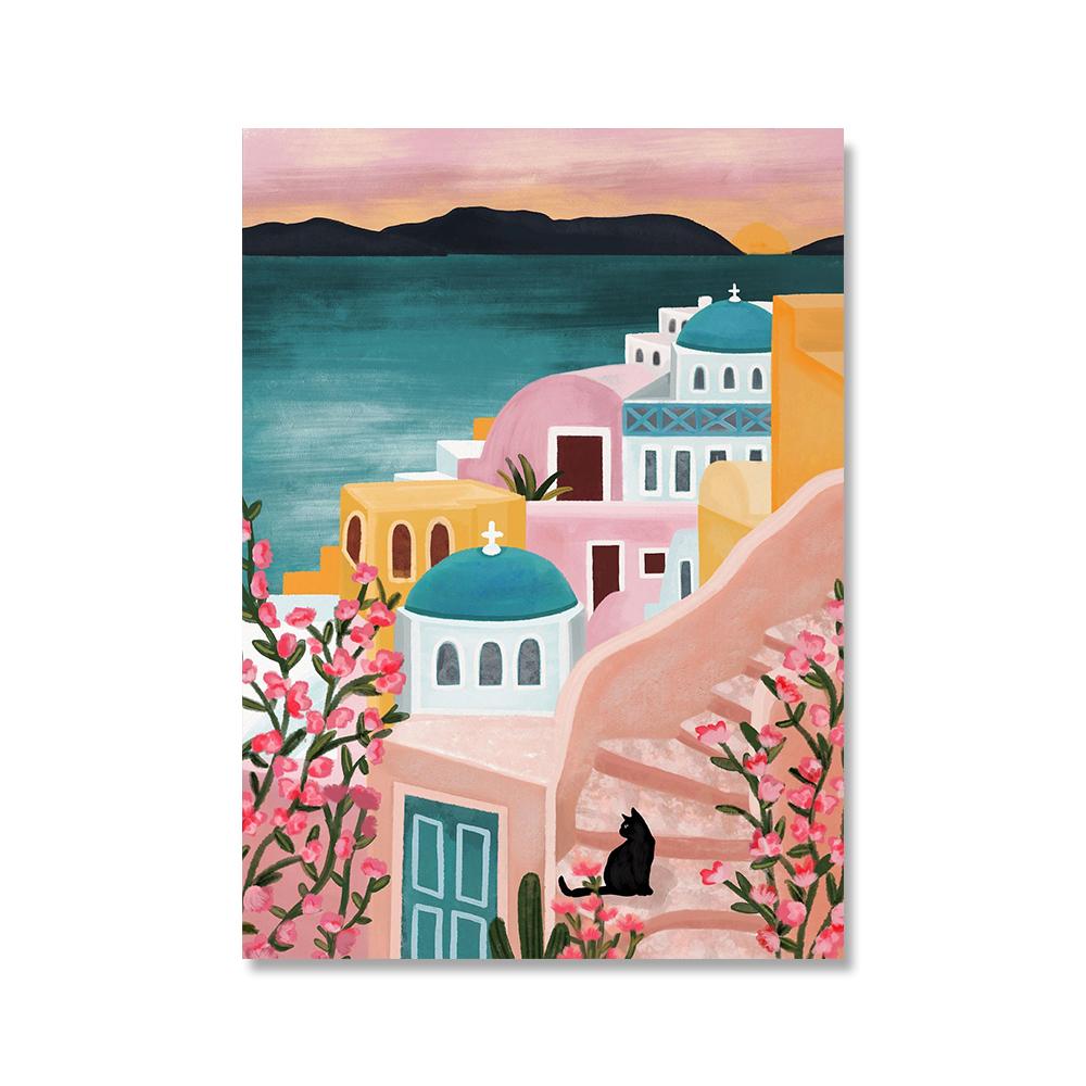 

Путешествия греческие плакаты океан холст живопись скандинавские цветочные растения художественные принты современные пляжные настенные картины для гостиной домашний декор 21x30cm No Framed бордовый