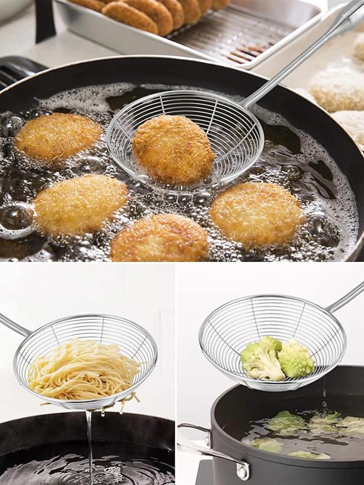 Stainless Steel Kitchen Strainer, Skimmer Ladle for Cooking & Frying, Wire Mesh Spoons with Long Handle