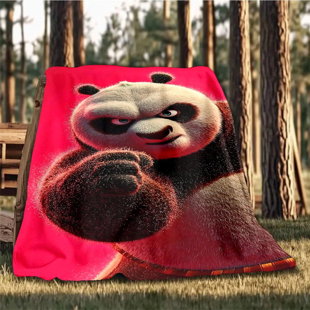 1 szt. Koc flanelowy Kung Fu Panda na zewnątrz, Miękki,