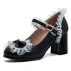 Women's Block Heels Mary Janes Lolitas Shoes 2025 Sweet Pink Black White Heeled Party Wedding Dance Shoes Female Large Size 45