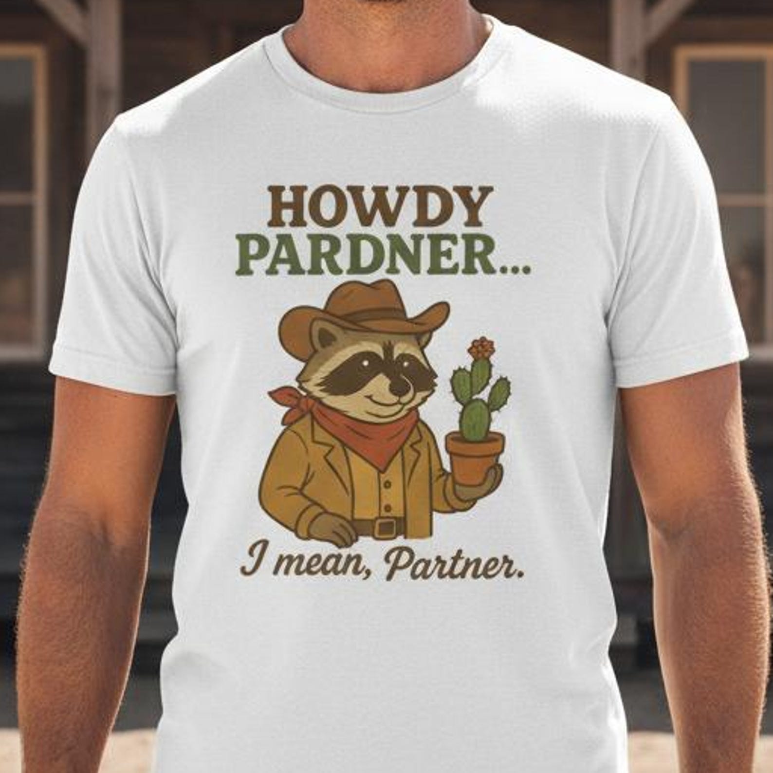 Howdy Pardner I Mean Partner Raccoon Cowboy T-Shirt, Funny Western Meme Tee, Cute Woodland Cowboy Shirt 2XL