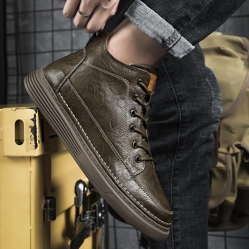 Botas de invierno de moda 2024, botines de piel auténtica y terciopelo, zapatos de caña alta, zapatillas de deporte para exteriores, botas para hombre, botas de nieve informales de suela gruesa