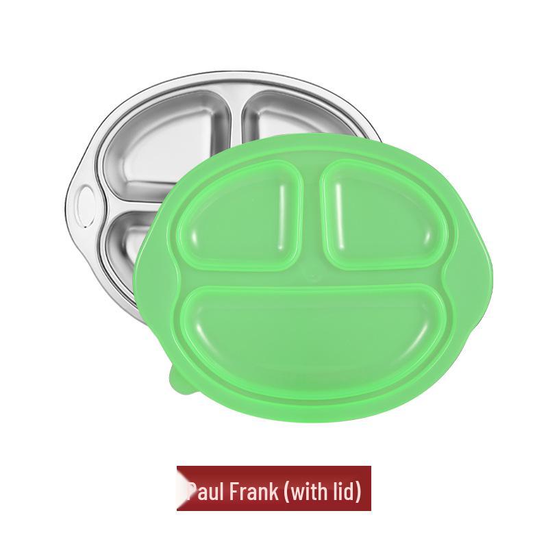 Creative 304 Stainless Steel Children's Divided Plate - Cartoon Anti-fall Design for Kindergarten and Baby Tableware.