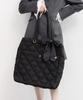 [A4 Compatible] 2-way Ribbon Quilted Tote Bag FB36191 BLACK