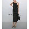 MD Spring/Summer New Arrival Elegant Elegance Minimalist Linen Mid-Length Sling Dress Black Dress 6631586
