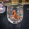 Vintage Painted Animal & Floral Gold Rim Glass Tumbler, Egg-shaped Lead-Free Glass Cup, Creative Gift Cup for Whiskey, Juice and Water