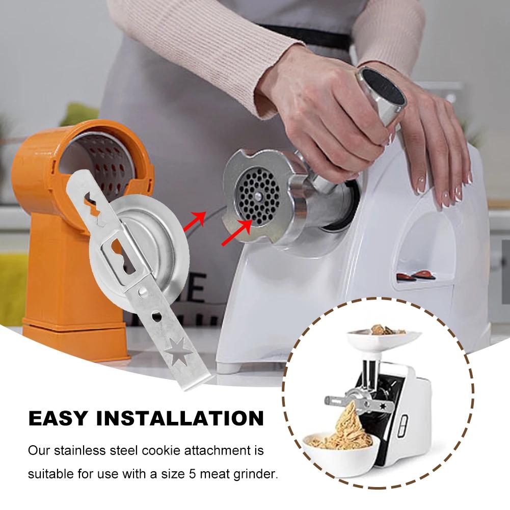 1-3Set Meat Mincer Attachment Stainless Steel with Connection Ring Cookie Maker Attachment Biscuit Mould for Size 5 Meat Grinder