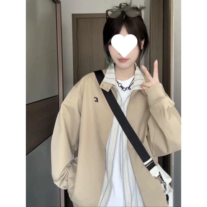 Women's American Retro Stand-Up Collar Jacket, Korean Style, Loose Fit, Versatile, Spring/Autumn 2025.