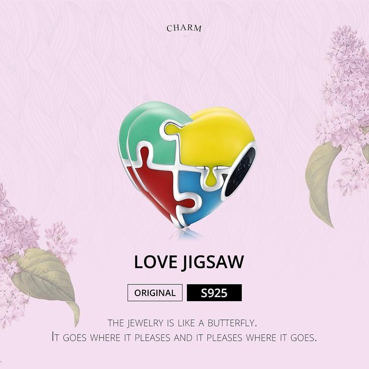 WOSTU 925 Sterling Silver Charm Love Jigsaw Colorful Bead Pendant Fit Original Bracelet Necklace For Women Jewelry