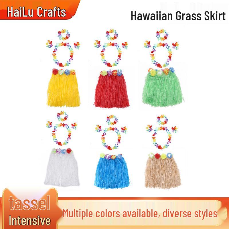 Hawaiian Hula Skirt & Lei Party Performance Set - 40cm, 5 Pieces