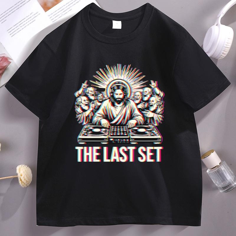 

Jesus DJ The Last Set Tshirt Funny Christian Rave Party Faith Humor Design Classic T-Shirt Cotton Short Sleeve T Shirt Women Top S