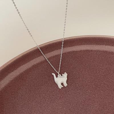 White Fritillary Kitten Pendant Necklace Female Design Sense Niche Simple Various Stylish Versatile Neck Chain Collarbone Chain