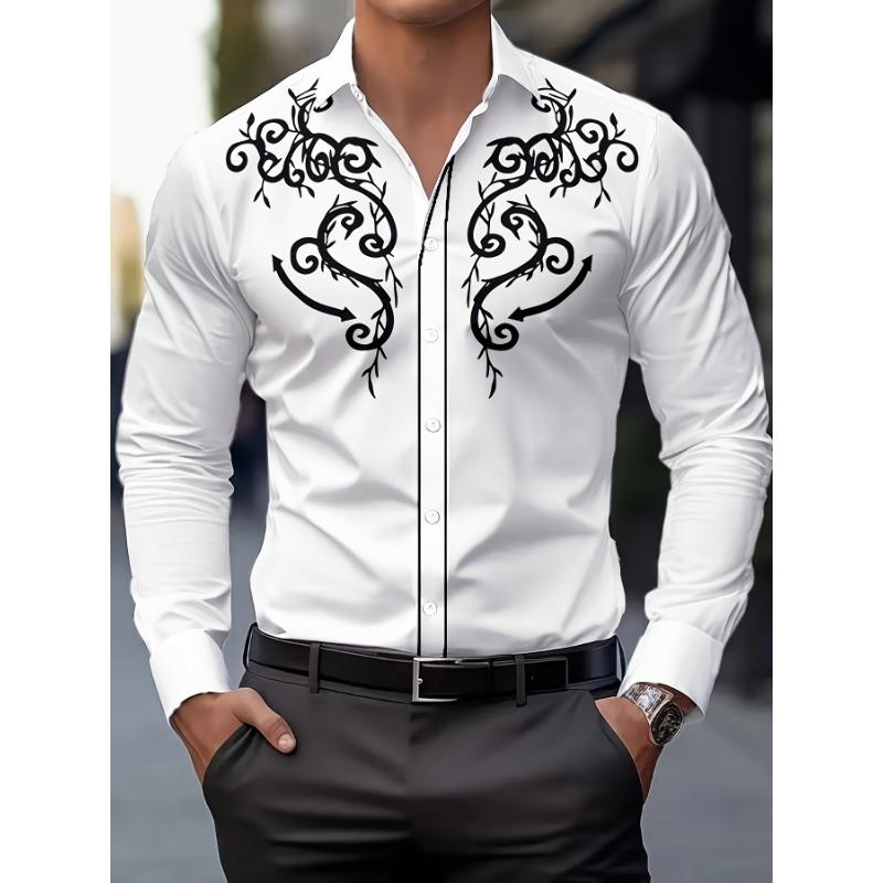 Camicia da Uomo con Stampa Floreale, Casual Traspirante con Collo a Revers e Bottoni, Manica Lunga per la Primavera, Abbigliamento da Uomo, Camicia Formale da Uomo